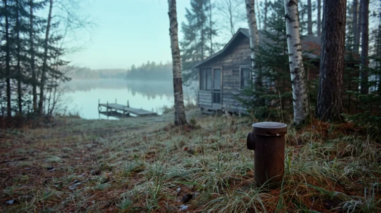 Well casing in a birch clearing beside a northern Minnesota lake