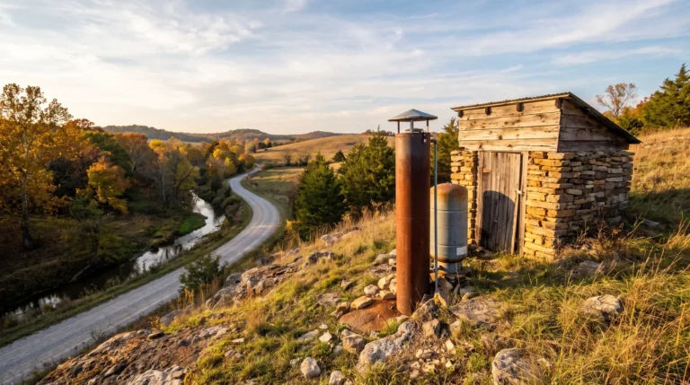 Private well with pressure tank and pump house in the Missouri Ozarks